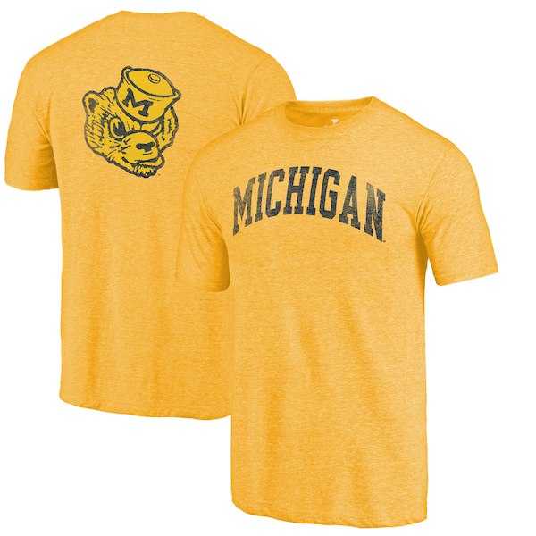 Michigan Wolverines Fanatics Branded Heathered Maize Vault Two Hit Arch T-Shirt,We sell and wholesale Michigan Wolverines Fanatics Branded Heathered Maize Vault Two Hit Arch T-Shirt on line form chian!